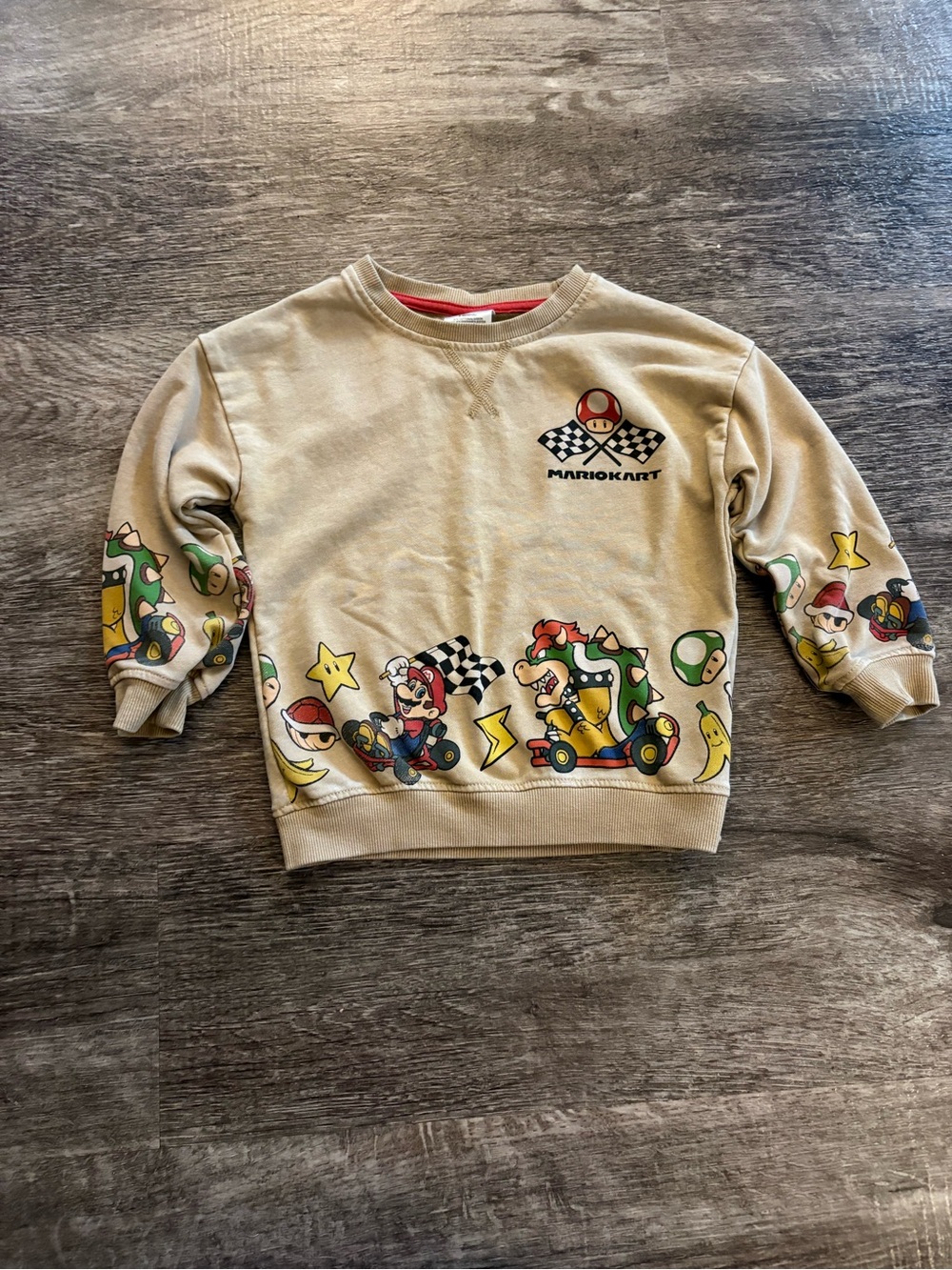 Mario Kart Beige Kids Sweatshirt - Official Game Graphic Top Bowser Luigi Mario